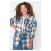 Trendyol Curve Blue Plaid Long Sleeve Winter Woven Plus Size Shirt