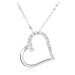 Strieborný 925 náhrdelník, retiazka a obrys súmerného srdca, číre kamienky