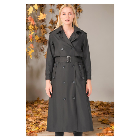 Z6674 DEWBERRY WOMEN'S TRENCH COAT-STRAIGHT BLACK