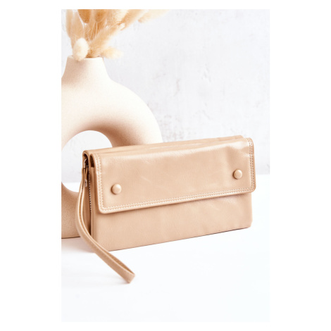 Large leather zippered wallet beige Loreaine