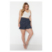 Trendyol Curve Navy Blue Floral Patterned Woven Tie Shorts Skirt