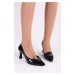 Shoeberry Women's Marcel Black Patent Leather Heeled Shoes Stiletto