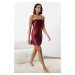 Trendyol Burgundy Rose and Ruffle Detailed Rope Strap Satin Woven Nightgown