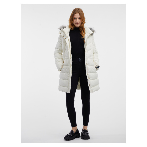 Orsay Women's Cream Quilted Coat with Faux Fur - Women