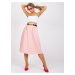 Light pink trapezoidal midi skirt with pockets