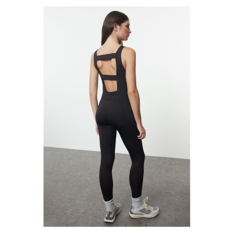 Trendyol Black Matte Fabric Back Window/Cut Out Detailed Knitted Sports Overalls