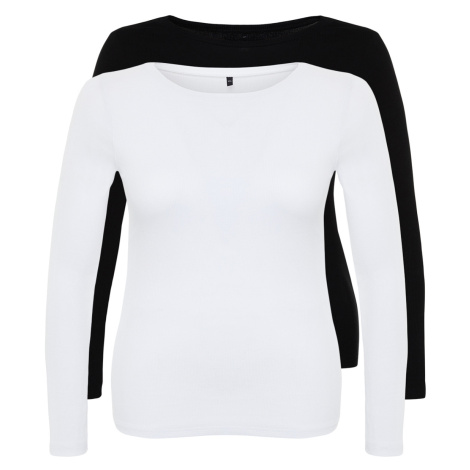 Trendyol Curve Black-White Crew Neck Knitted Blouse