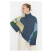 Trendyol Blue Soft Textured Color Block Wide Fit Knitwear Sweater