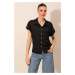 Bigdart 20187 Short Sleeve Oversize Knitted Shirt - Black