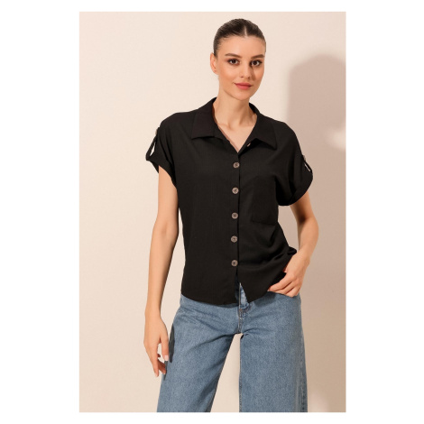 Bigdart 20187 Short Sleeve Oversize Knitted Shirt - Black