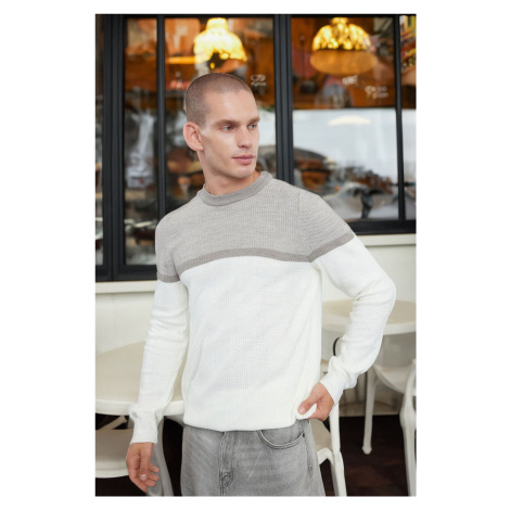 Trendyol Stone Slim Crew Neck Color Blocked Knitwear Sweater