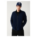 Avva Men's Navy Blue Fleece Sweatshirt High Neck Cold Resistant Zipper Regular Fit