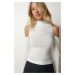 Happiness İstanbul Women's Ecru Open Shoulder Detailed Knitted Blouse