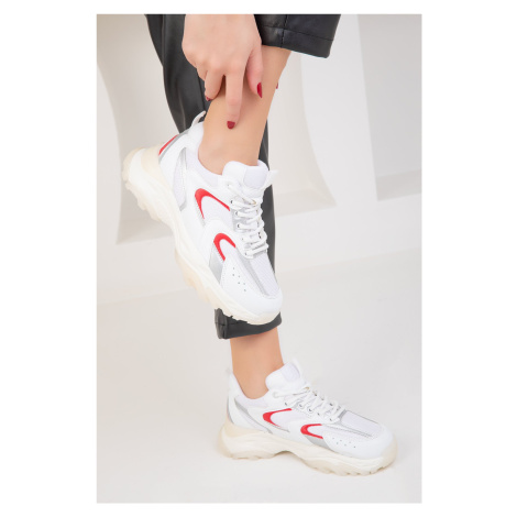 Soho White-Silver-Red Women's Sneakers 18109