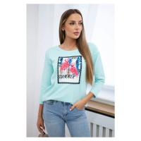 Blouse with 3D mint flamingo graphics