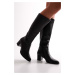 Shoeberry Women's Anna Black Skin Heeled Boots Black Skin