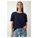 Happiness İstanbul Women's Navy Blue Crew Neck Knitted T-Shirt