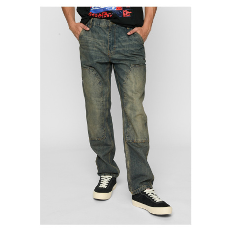 Men's Double Knee Jeans - Navy Blue/Washed Urban Classics