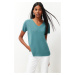 Trendyol Indigo Modal V Neck Short Sleeve Knitted T-Shirt