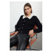 Trendyol Black Soft Textured Garni Detailed Knitwear Cardigan