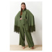 Trendyol Khaki Evening Dress Jumpsuit Tasseled Cape Suit