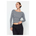 Trendyol Black Striped and Ribbed Ribbed Fitted Stretch Knitted Blouse