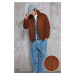 Trendyol Brown Regular Fit Suede Stand Collar Lightly Filled Jacket Coat