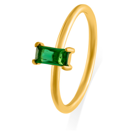 Troli Pôvabný pozlátený prsteň so zeleným zirkónom 51 mm
