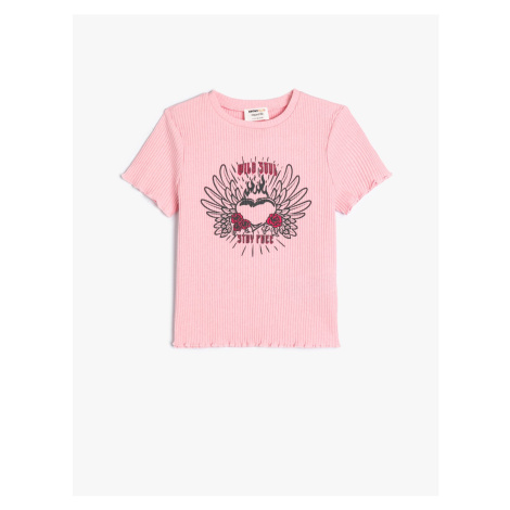 Koton T-Shirt Short Sleeve Crew Neck Ribbed Heart Printed