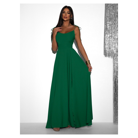 Zelené dlhé spoločenské šaty LERDISEL na ramienka
