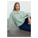 Trendyol Mint Zipper Collar Embroidery Detailed Regular Fit Thick Inside Fleece Knitted Sweatshi