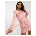 Light pink sweatshirt mini dress with ruffles and belt