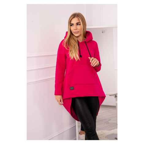 Padded sweatshirt with a long back and hood in fuchsia-coloured