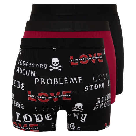 Trendyol Multicolored 3-Piece Skull Patterned-Plain Pack Cotton Boxer