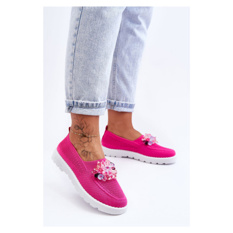 Womens Slip-on Sneakers with Stones Fuchsia Simple