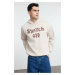 Trendyol Beige Oversize/Wide Cut Text Printed Hooded Fleece Sweatshirt