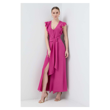 Hodvábne šaty Patrizia Pepe ružová farba, maxi, áčkový strih