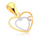 Prívesok z kombinovaného 9K zlata - jemný zdvojený obrys srdca, číry zirkónik