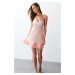 Trendyol Salmon Ruffle and Pleated Detailed Rope Strap Satin Woven Nightgown