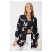 Happiness İstanbul Women's Black Patterned Viscose Kimono