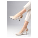 Mio Gusto Drop Beige Women's Short Heeled Shoes