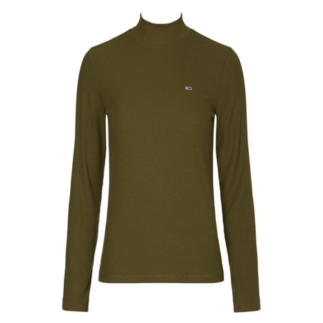 Tommy Jeans Tričko - TJW RIB MOCK NECK LONGSLEEVE zelené