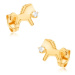 Náušnice zo žltého 9K zlata - ligotavý cválajúci koník s čírym zirkónom