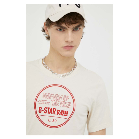 Bavlnené tričko G-Star Raw béžová farba, s potlačou