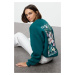 Trendyol Petrol Oversize/Wide Pattern Front Back Printed Thick Inside Polar Fleece Knitted Sweat