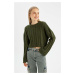 DEFACTO Women's Regular Fit Crew Neck Hair Knitted Sweater