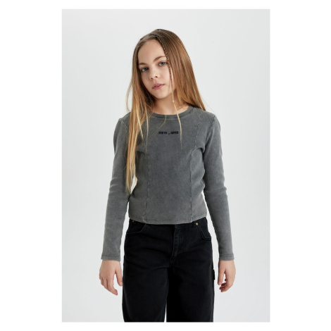 DEFACTO Girls' Crew Neck Ribbed Camisole Long Sleeve T-Shirt