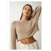 Happiness İstanbul Women's Beige Seasonal Crop Knitwear Sweater