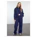 Trendyol Navy Blue 3-Piece Fleece Hooded Relaxed Knitted Tracksuit Set