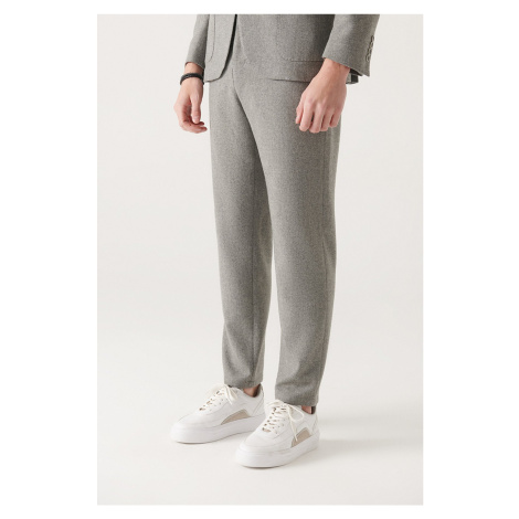 Avva Men's Gray Elastic Waist Woolen Trousers